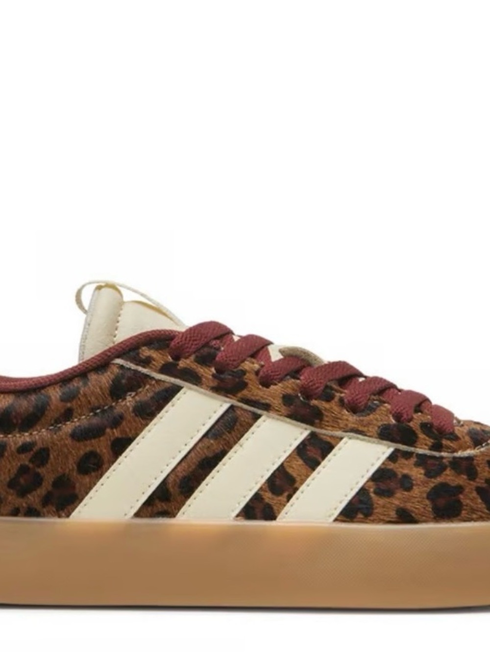 adidas Women’s VL Court 3.0 Leopard Print Sneakers with Maroon Laces - Picture 2 of 8